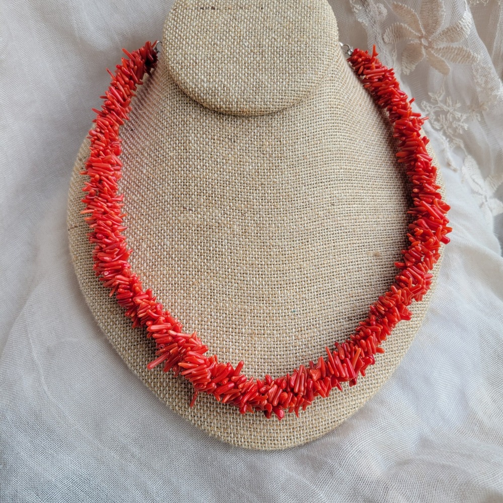 Red Branch Coral Necklace Sterling Silver Chain Extender‎ Maximalist Beachy